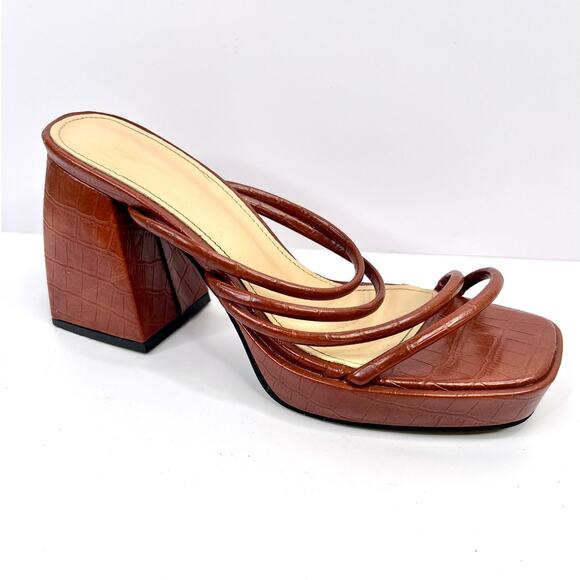 Shein Brown Size 9.5 (EU 40) Chunky Crocodile Pattern Platform Heels - Picture 1 of 10